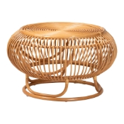 bali & pari Adeola Round Lantern-Shaped Rattan Coffee Table - Handcrafted Coastal Boho Style Centerpiece for Living Room, Den, or Sunroom